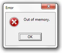 Pantalla de Commodore 64 con el mensaje OUT OF MEMORY